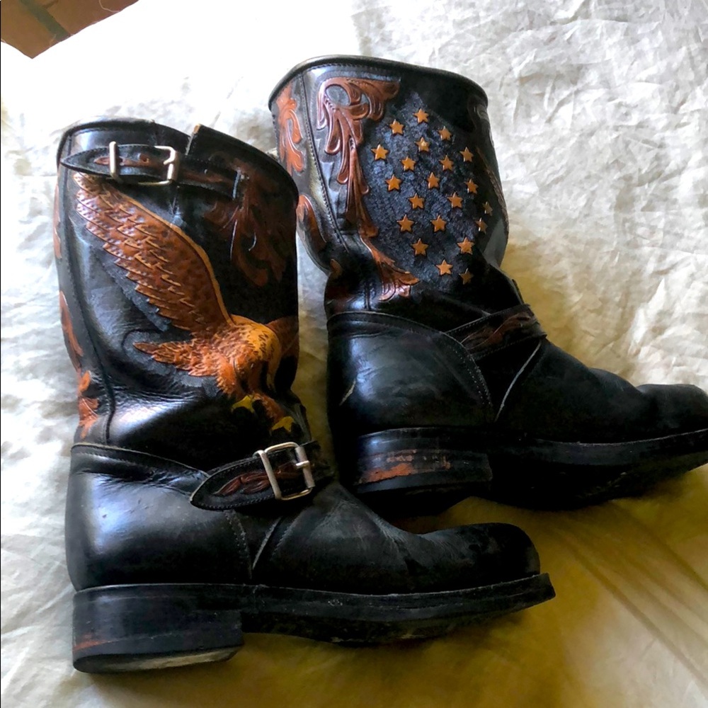 Custom made eagle motorcycle boots size mens 9.5 unisex